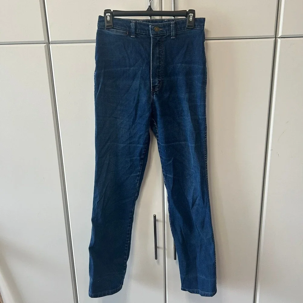 Vintage Wrangler High Rise Bareback Jeans Misses 12 Dark Wash Pocketless USA